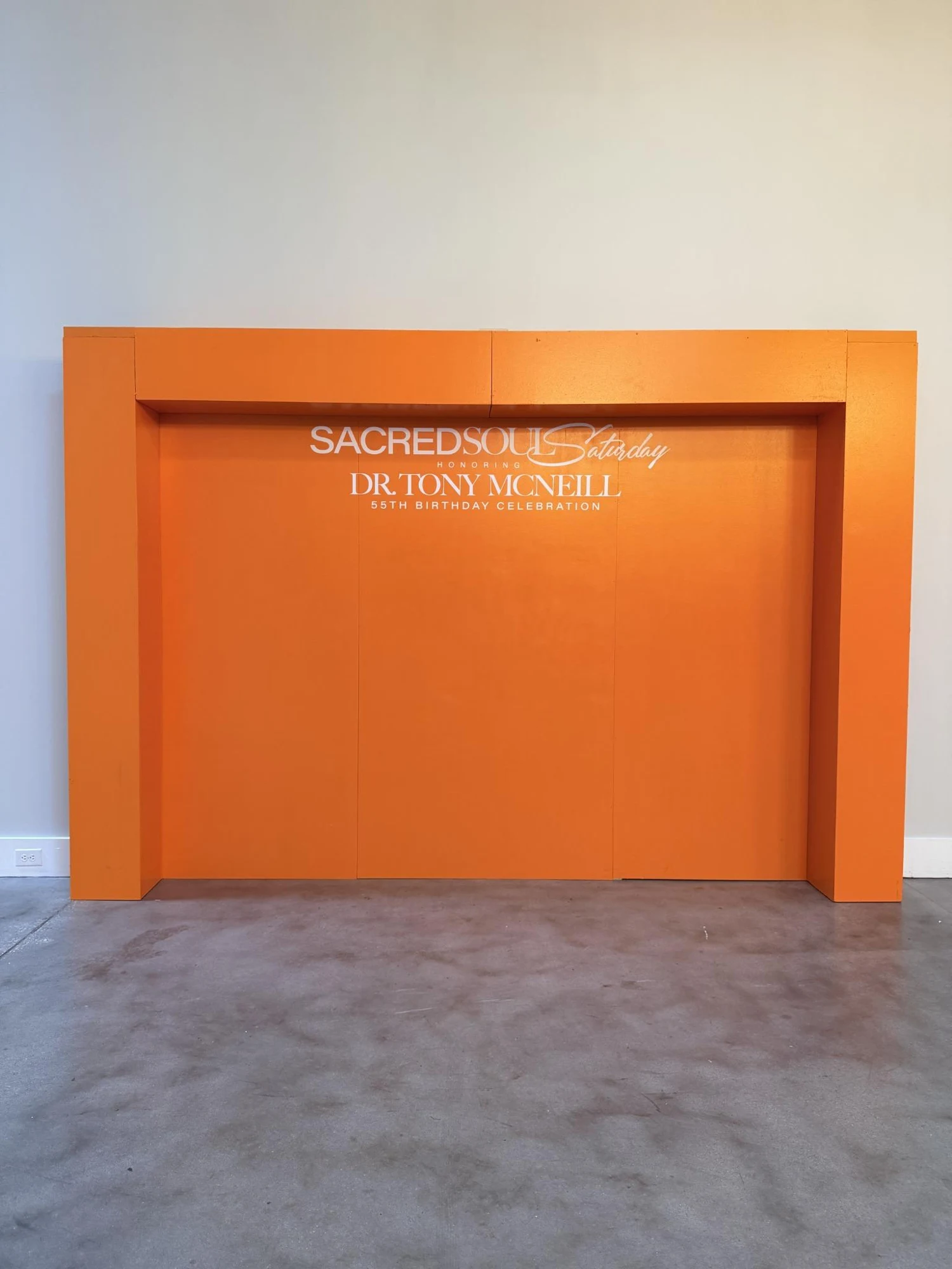Orange branded entrance created for Sacred Soul Saturday